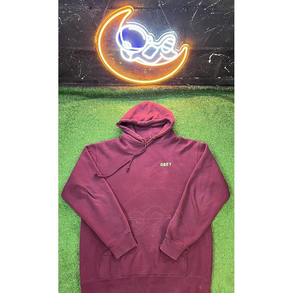 Obey Propaganda Streetwear Maroon Sweatshirt Pullover Hoodie Mens Sz MD